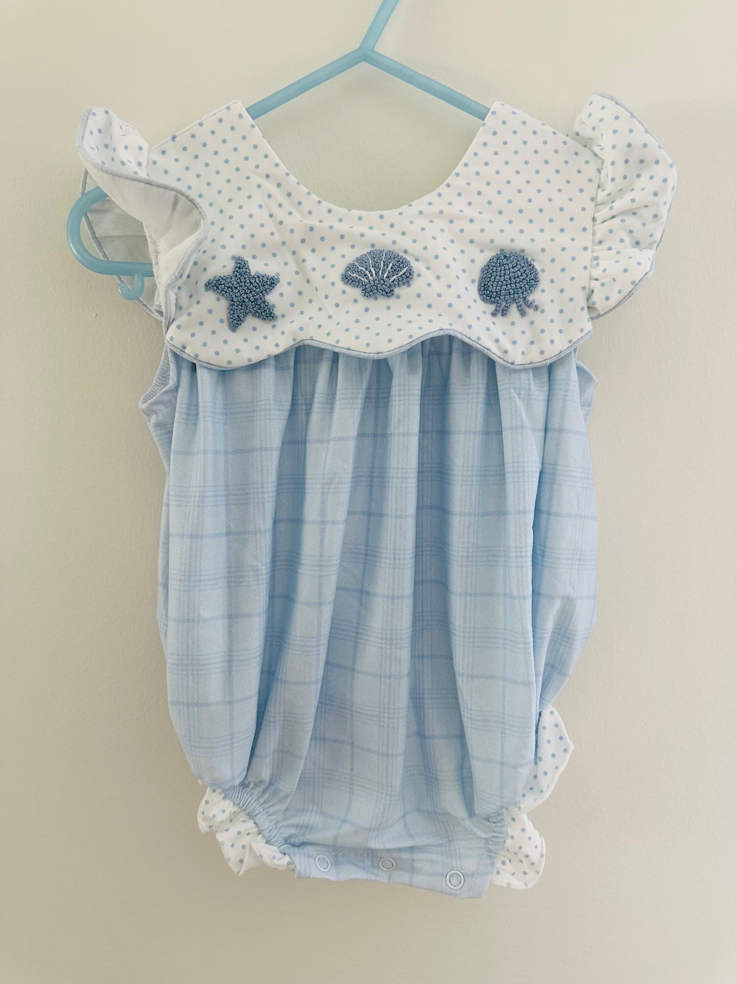 Girls French Knot Blue Sea Shells Bubble