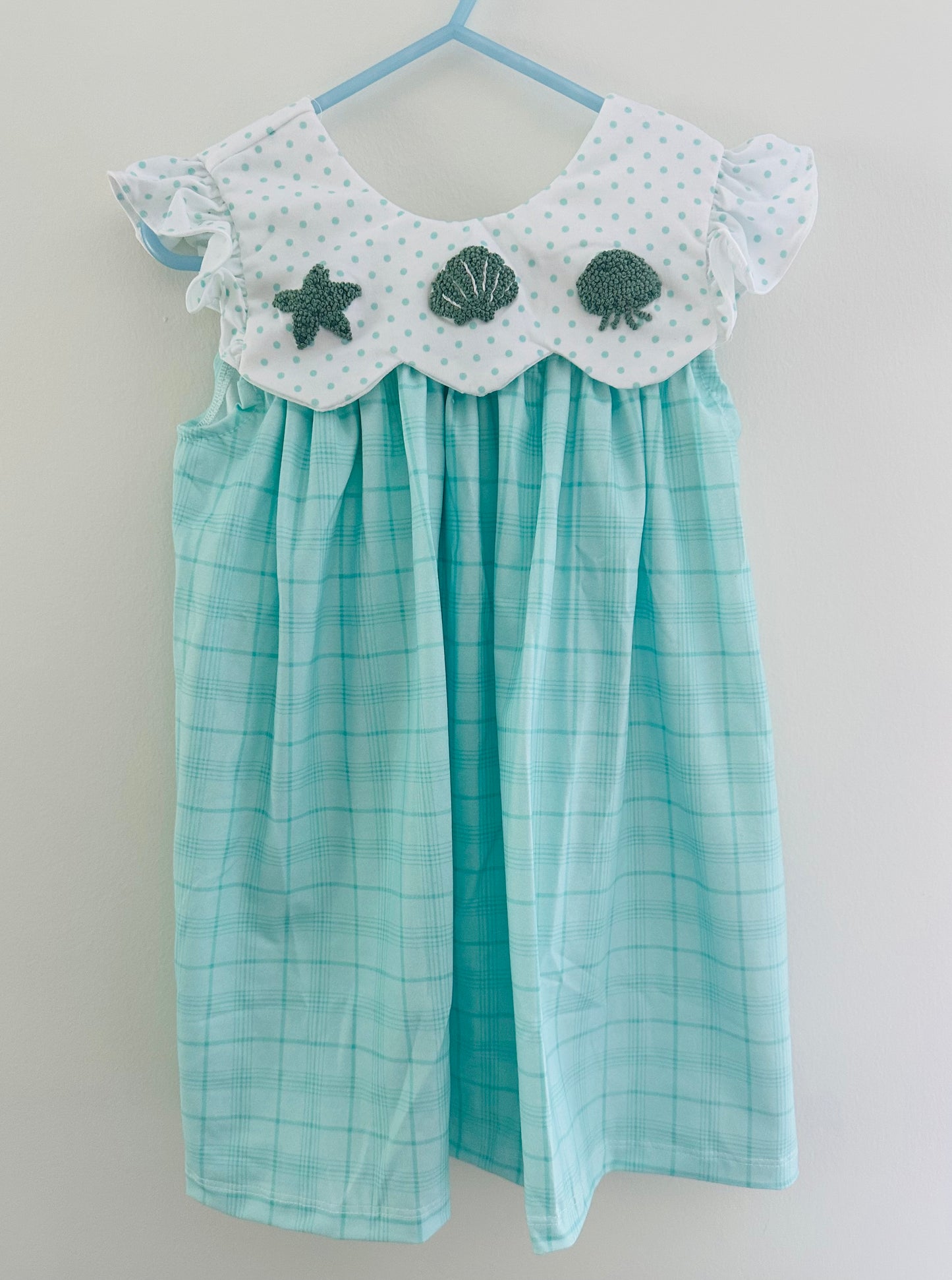 Girls French Knot Green Sea Shells Dress