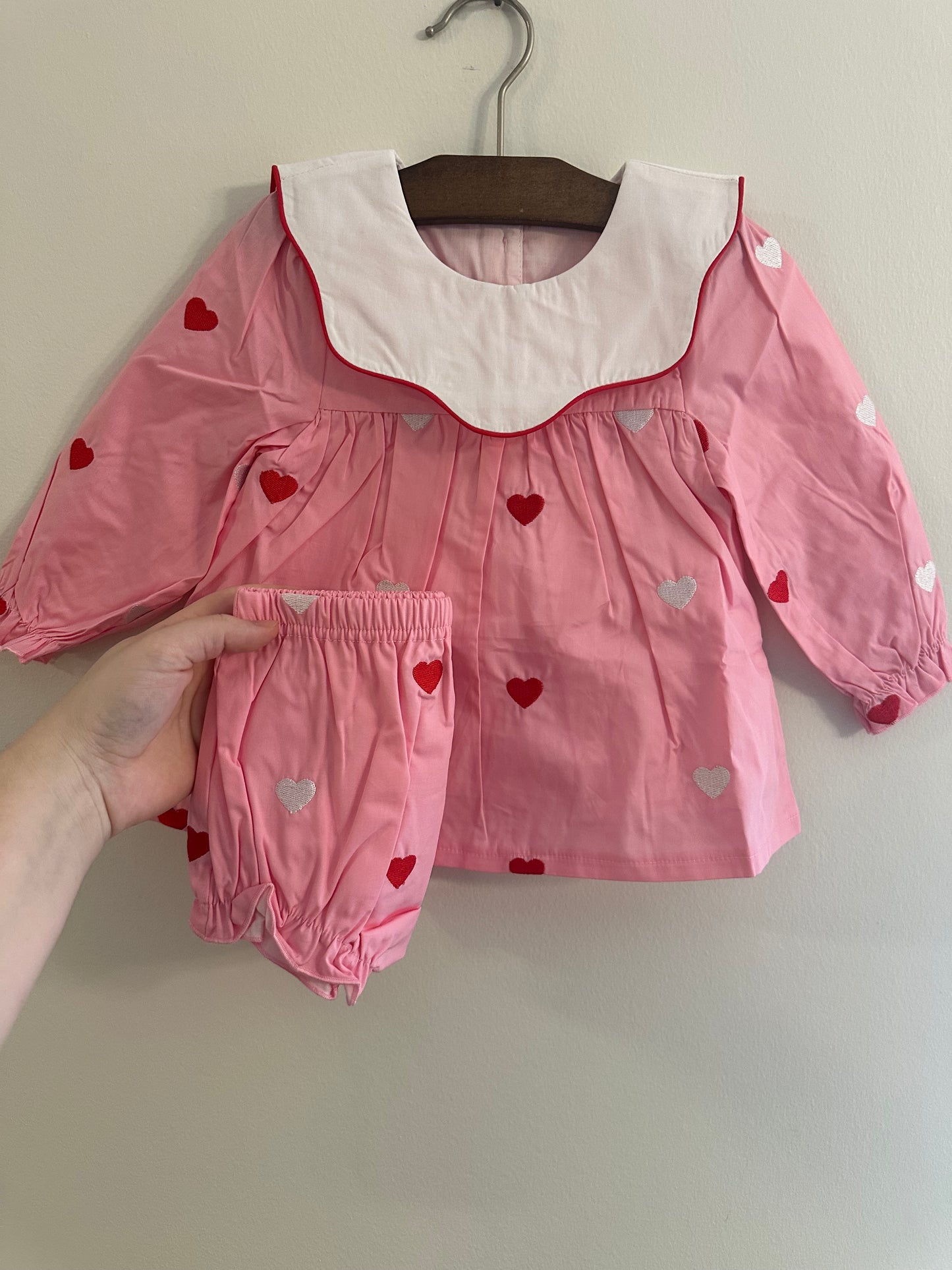 Girls Embroidered Hearts Diaper Set