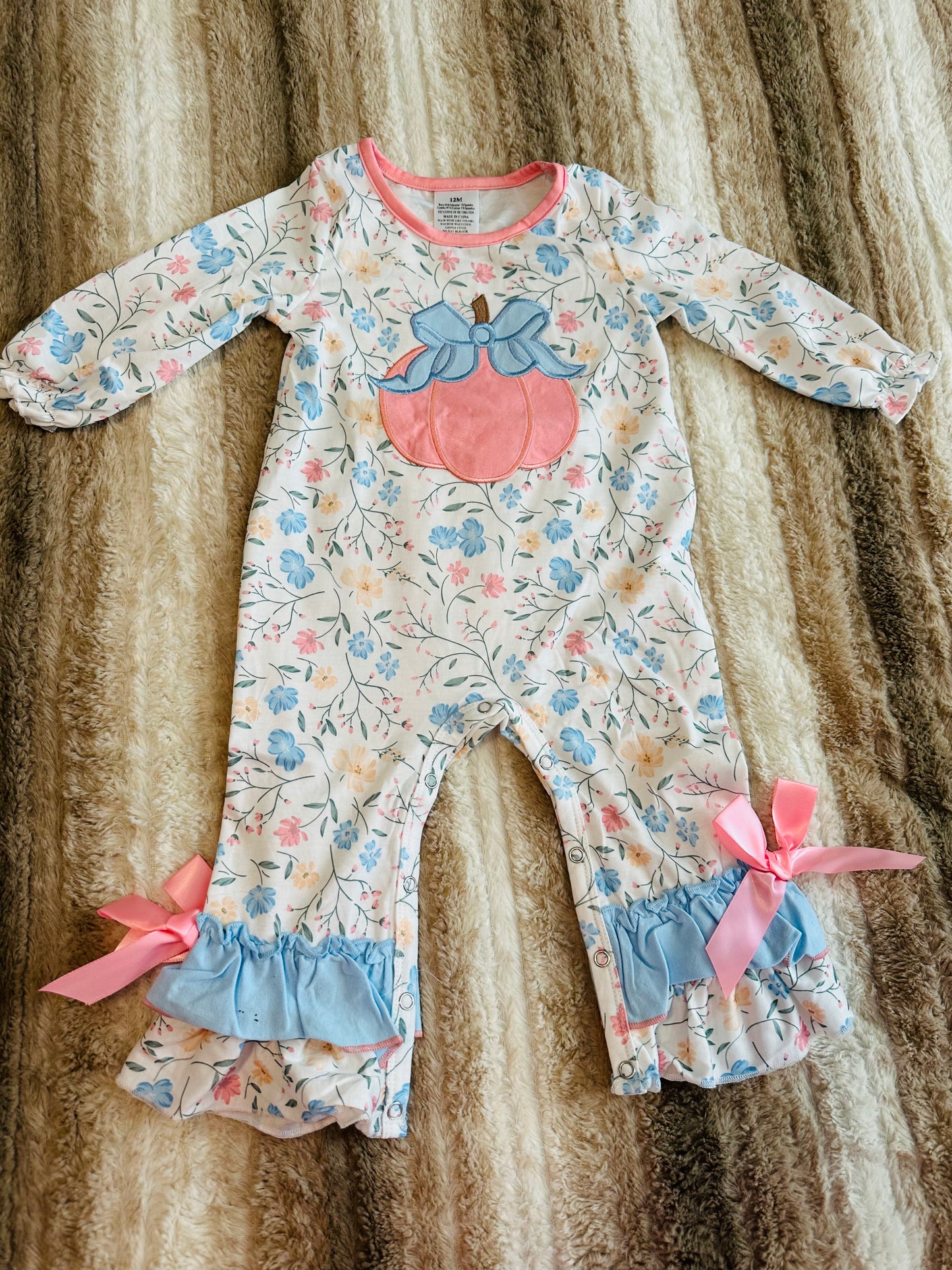 Girls Bow Pumpkin Romper Matching