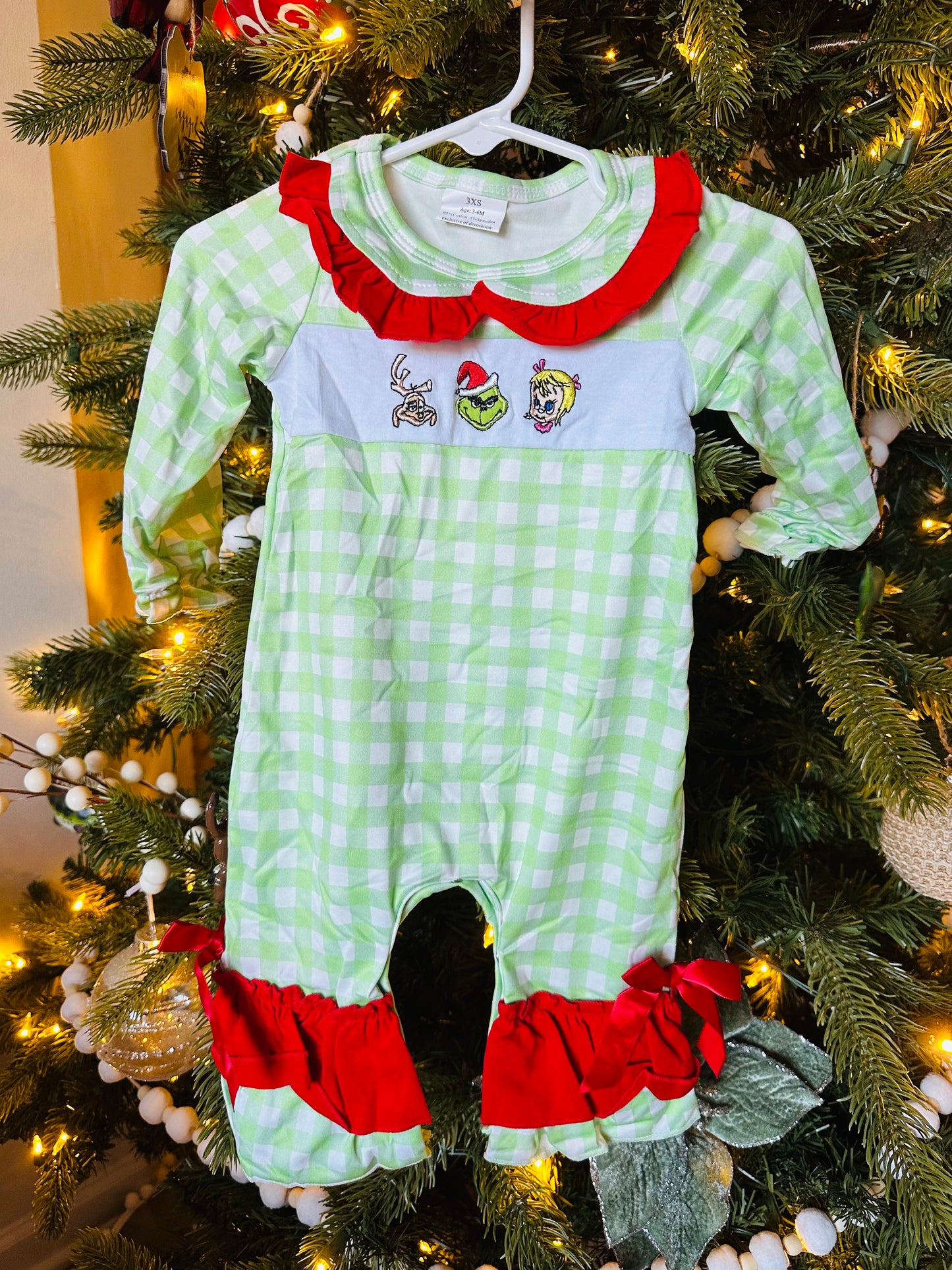 Girls Gingham Green Guys Friends Romper