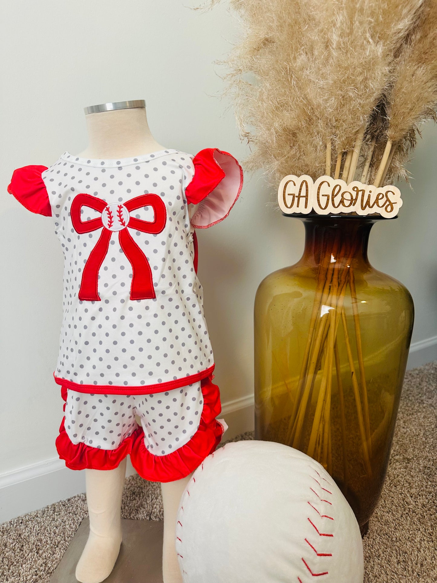 Girls Baseball Bow Set