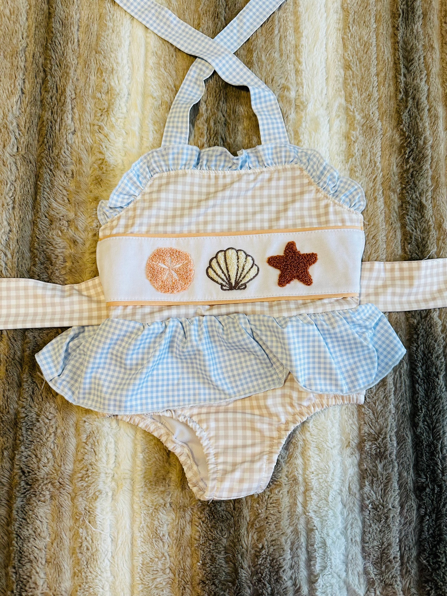 Girls French Knot Gingham One-Piece